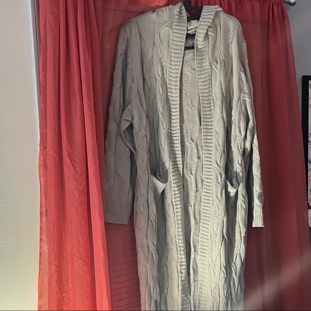 Gray Cable Knit Cardigan